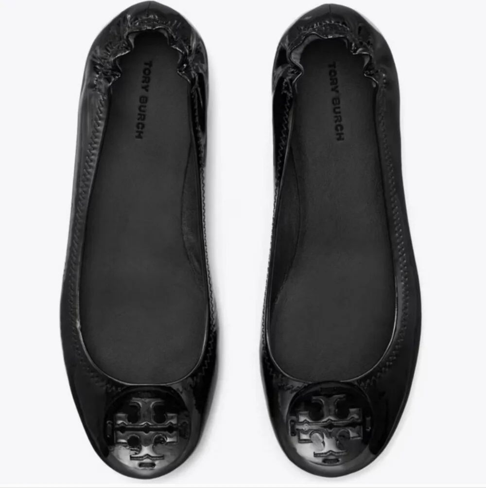 Tory Burch Black Leather Ballet Flats Size 8 Minimalist Preppy Office Attire - Picture 1 of 16